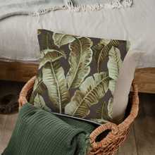 Charcoal Velvet Cushion with Green Leaves